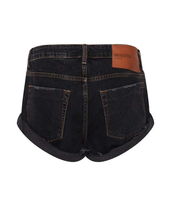 ONE TEASPOON Womens Worn Black Bandits Low Waist Recycled Denim Shorts, WOMENS SHORTS, OneTeaspoon, Elwood 101