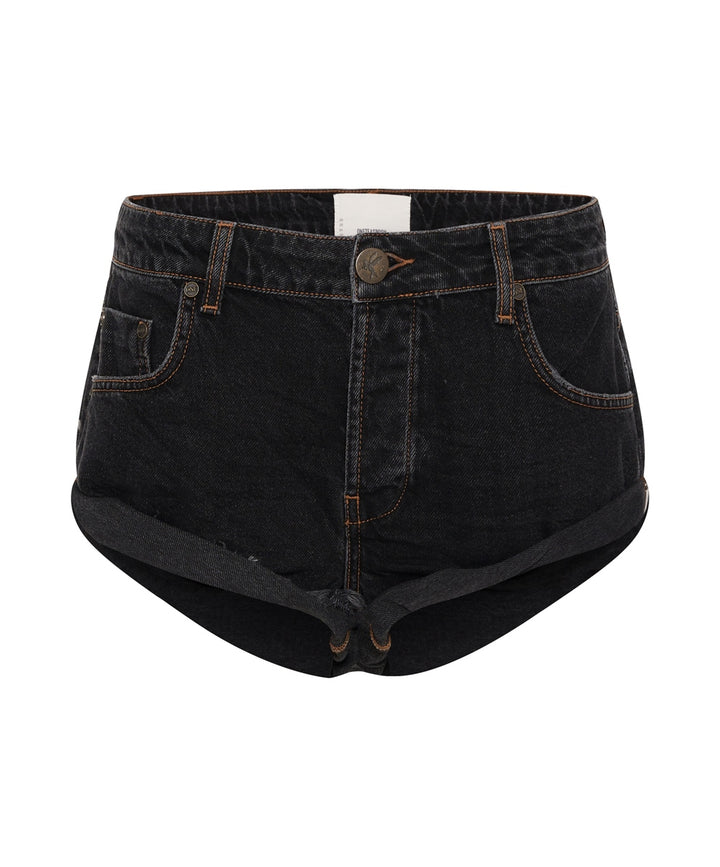 ONE TEASPOON Womens Worn Black Bandits Low Waist Recycled Denim Shorts, WOMENS SHORTS, OneTeaspoon, Elwood 101