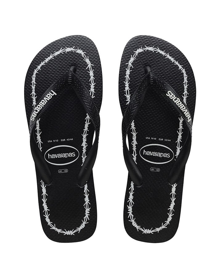 HAVAIANAS Top Print Goodvibez (Barbed Wire) Thongs - Black/White Male, MENS HAVAIANAS & THONGS, HAVAIANAS, Elwood 101