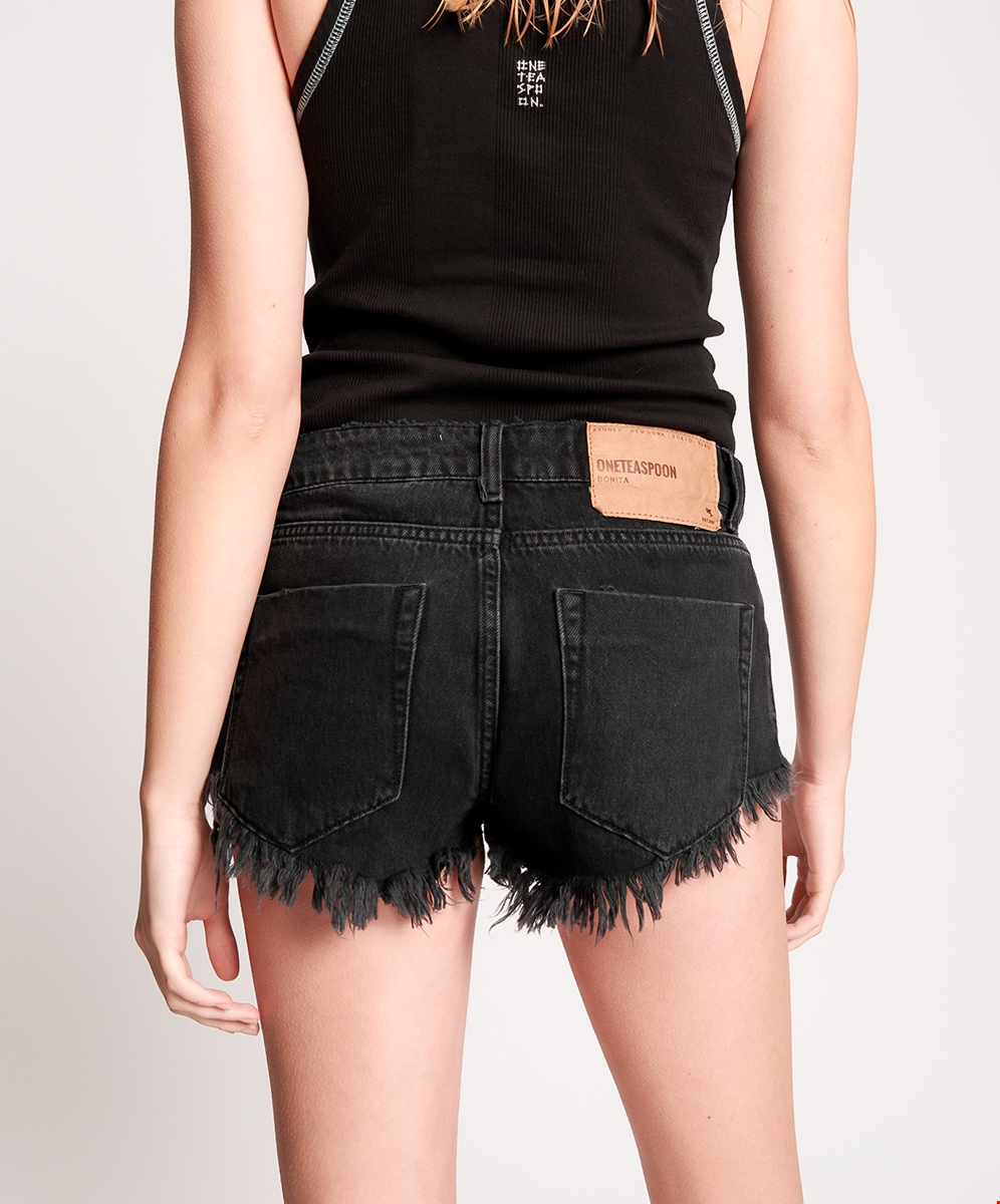 OneTeaspoon Womens Worn Black Bonitas Low Waist Denim Shorts - Worn Black, WOMENS SHORTS, OneTeaspoon, Elwood 101