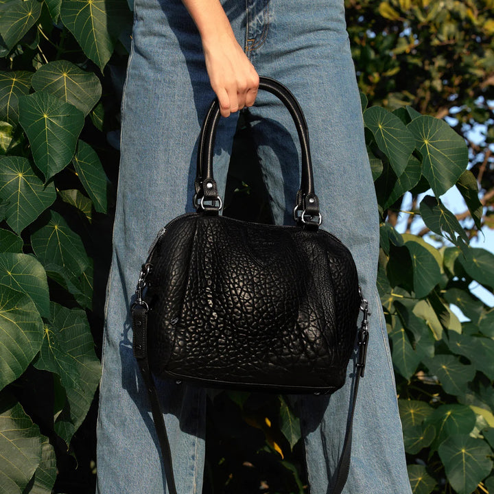 Status Anxiety WOMENS FORCE OF BEING LEATHER BAG - BLACK BUBBLE, WOMENS BAGS & CLUTCHES, STATUS ANXIETY, Elwood 101