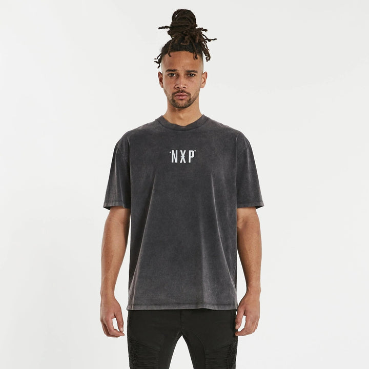 NENA PASADENA Mens Notorious Box Fit Scoop Back Tee Shirt Mineral Black, MENS TEE SHIRTS, NENA PASADENA, Elwood 101