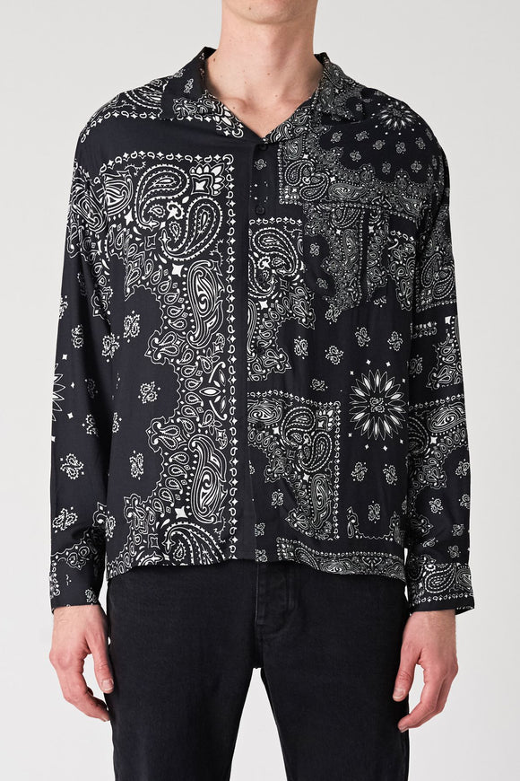 Neuw Mens Waits Long Sleeve Paisley Shirt Black Paisley, MENS SHIRTS, NEUW, Elwood 101