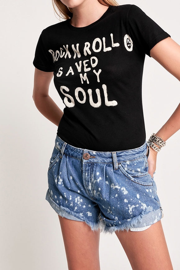 OneTeaspoon WOMENS ROCK N ROLL SAVED MY SOUL FITTED TEE - WASHED BLACK, WOMENS TEES & TANKS, OneTeaspoon, Elwood 101