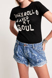 OneTeaspoon WOMENS ROCK N ROLL SAVED MY SOUL FITTED TEE - WASHED BLACK, WOMENS TEES & TANKS, OneTeaspoon, Elwood 101