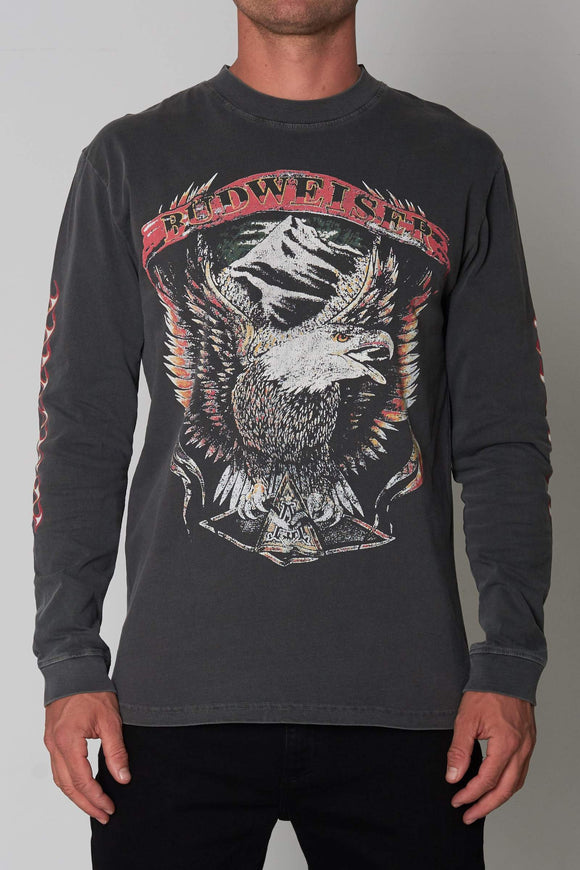 Rollas MENS BUD EAGLE LONG SLEEVE TEE - WASHED BLACK, MENS TEE SHIRTS, ROLLAS, Elwood 101