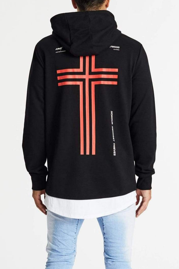 KISS CHACEY Mens Astray Layered Hem Hooded Sweater - Jet Black, MENS HOODIES, KISS CHACEY, Elwood 101