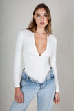 Bayse Brand Womens Lara Long Sleeve Crew Neck Button Down Bodysuit White, WOMENS BODYSUITS, BAYSE BRAND, Elwood 101
