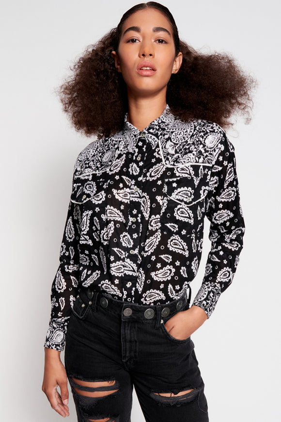 OneTeaspoon WOMENS HAND BATIK PAISLEY WESTERN SHIRT - BLACK PAISLEY, WOMENS TOPS & SHIRTS, OneTeaspoon, Elwood 101