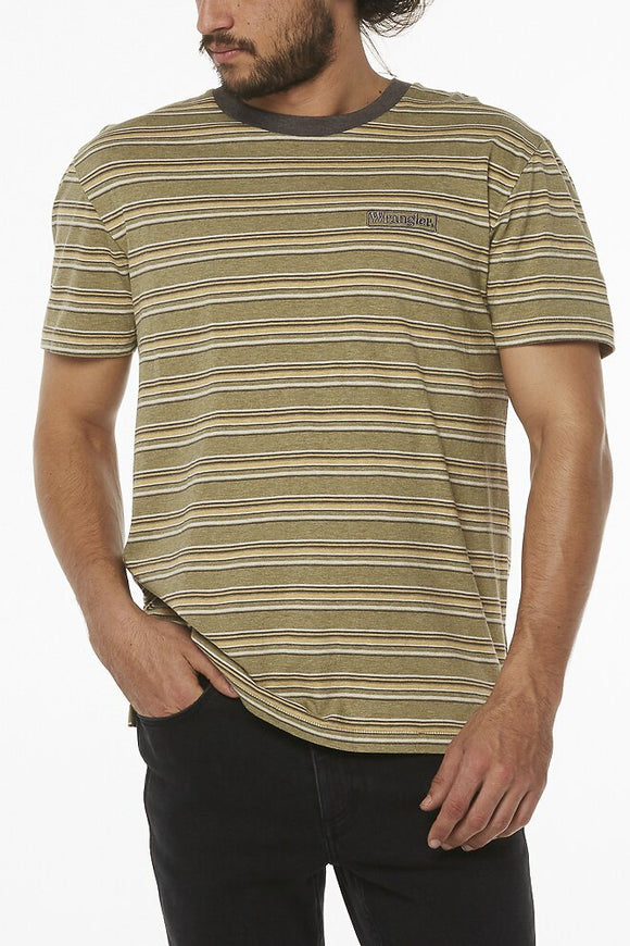 Wrangler Mens Vedder Stripe Tee - Sage Stripe, MENS TEE SHIRTS, WRANGLER, Elwood 101