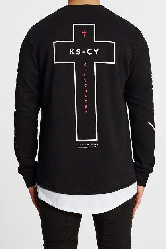 Kiss Chacey MENS FORTUNA LAYERED HEM SWEATER - JET BLACK, MENS KNITS & SWEATERS, KISS CHACEY, Elwood 101