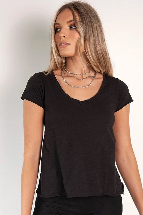 Bayse Brand WOMENS V NECK SLUB TEE - BLACK, WOMENS TEES & TANKS, BAYSE BRAND, Elwood 101