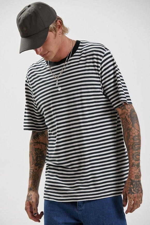 AFENDS Mens Hemp Stripe Retro Fit T-Shirt - Black, MENS TEE SHIRTS, AFENDS, Elwood 101