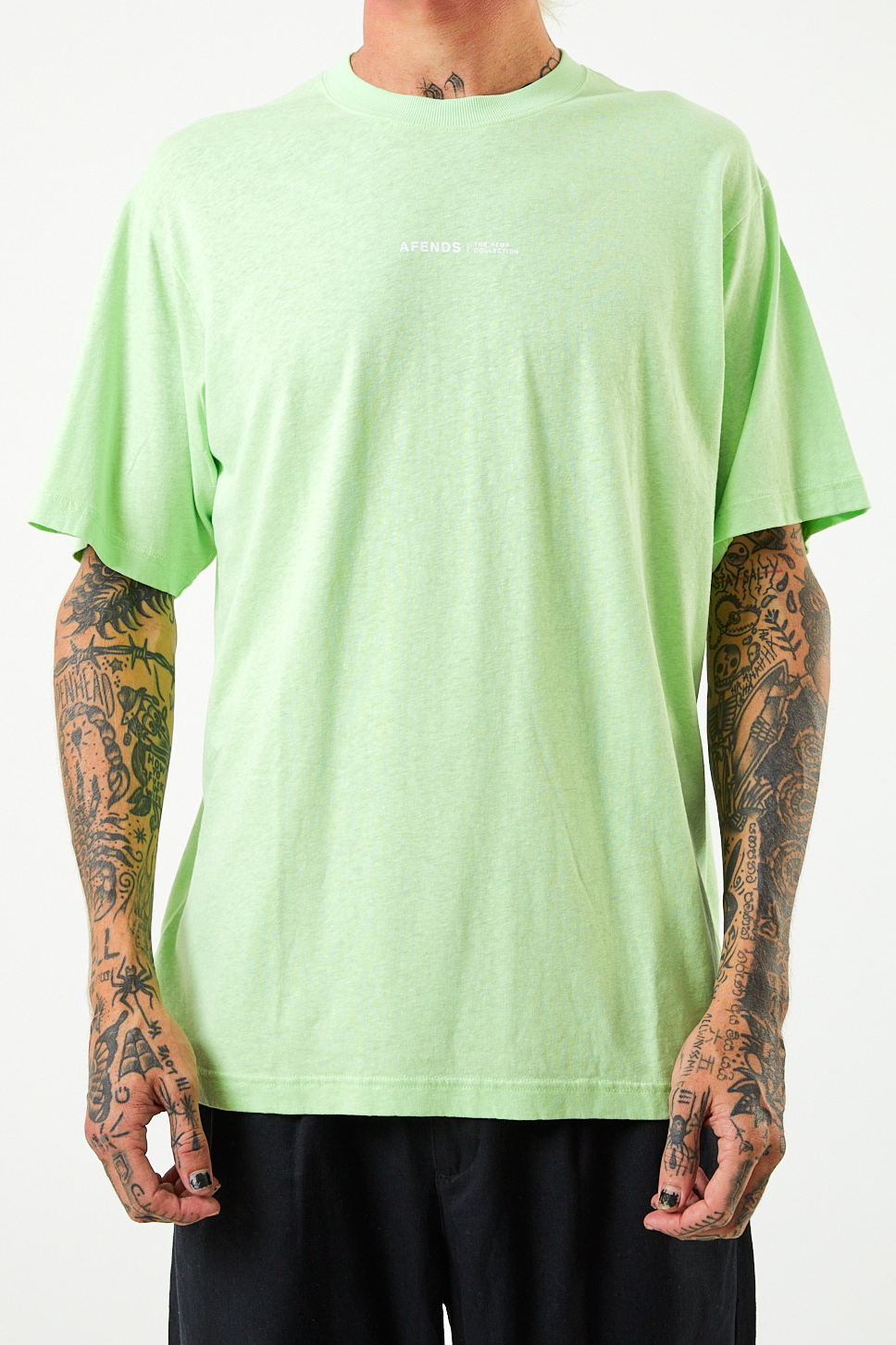 AFENDS Mens Horizon Hemp Retro Tee Shirt Lime Green