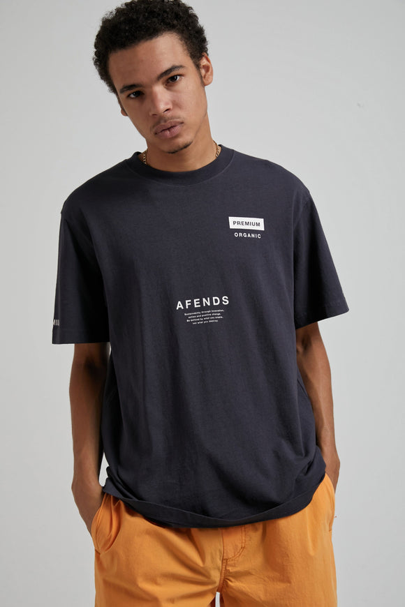 AFENDS MENS  Maximum - Unisex Organic Retro Fit T-Shirt - Charcoal, MENS TEE SHIRTS, AFENDS, Elwood 101
