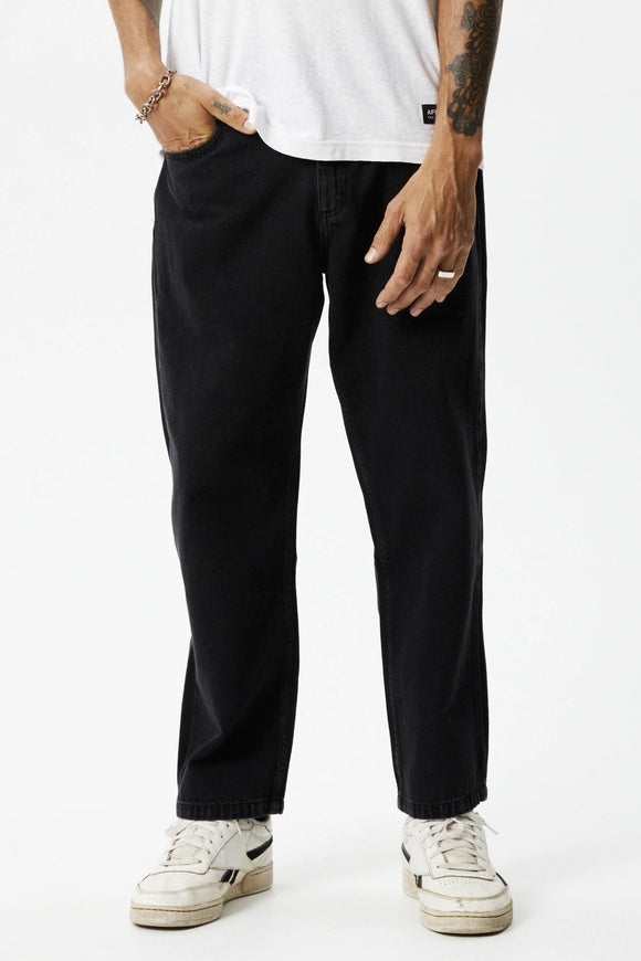 AFENDS Mens Ninety Two's - Organic Denim Relaxed Jeans - Washed Black, MENS DENIM, AFENDS, Elwood 101