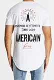 AMERICAIN Mens La Nuit Dual Curved Hem Tee Shirt - White, MENS TEE SHIRTS, AMERICAIN, Elwood 101