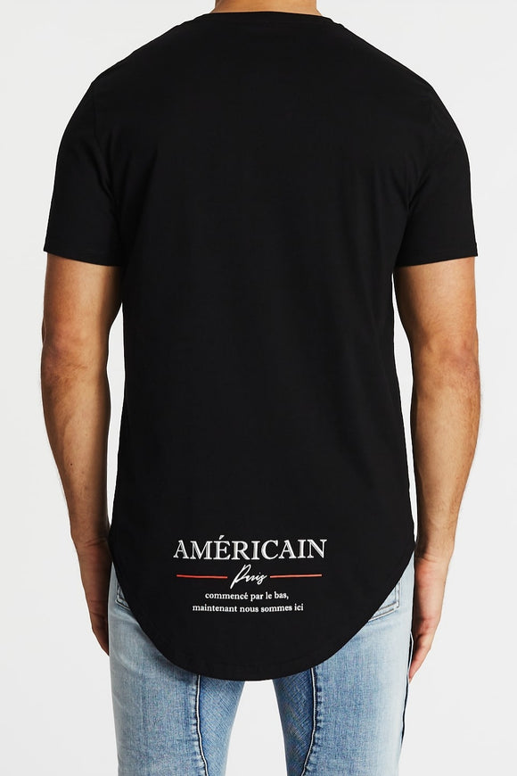 AMERICAIN Mens Oublier Dual Curved Hem Tee Shirt - Black, MENS TEE SHIRTS, AMERICAIN, Elwood 101