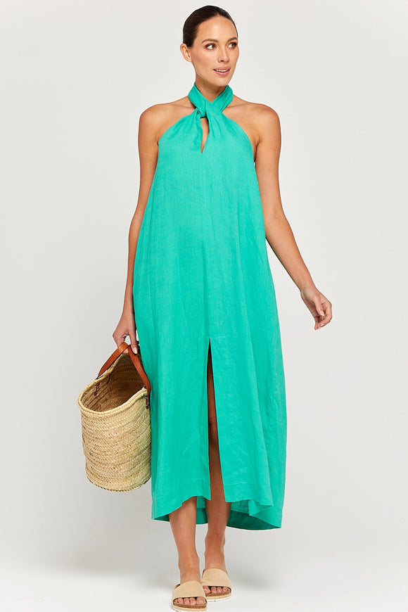 BY RIDLEY Womens Zariyah Linen Dress - Emerald, WOMENS DRESSES, BY RIDLEY, Elwood 101