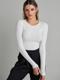 Bayse Brand WOMENS LONG SLEEVE CREW NECK BODYSUIT - WHITE, WOMENS BODYSUITS, BAYSE BRAND, Elwood 101