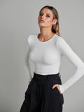 Bayse Brand WOMENS LONG SLEEVE CREW NECK BODYSUIT - WHITE, WOMENS BODYSUITS, BAYSE BRAND, Elwood 101