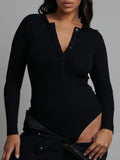 Bayse Brand Womens Lara Long Sleeve Crew Neck Button Down Bodysuit Black, WOMENS BODYSUITS, BAYSE BRAND, Elwood 101