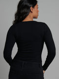 Bayse Brand Womens Lara Long Sleeve Crew Neck Button Down Bodysuit Black, WOMENS BODYSUITS, BAYSE BRAND, Elwood 101