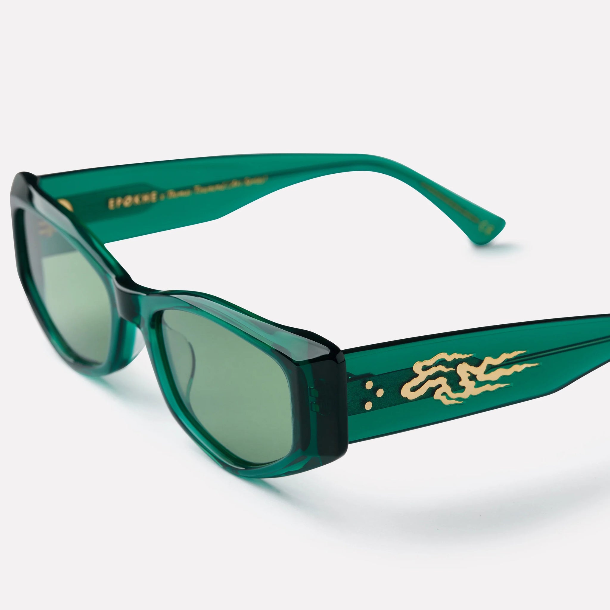 Jade Green Thick Acetate Trapezoid Mirrored Sunglasses with Green Sunwear  Lenses - Route