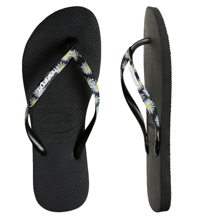 HAVAIANAS Slim Print Strap Daisy Black Silver Female Thongs