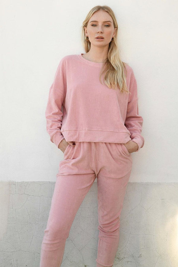 Hello Parry WOMENS TATUM TERRY TOWELLING LOUNGE SET - DUSTY PINK, WOMENS TRACK PANTS, HELLO PARRY, Elwood 101