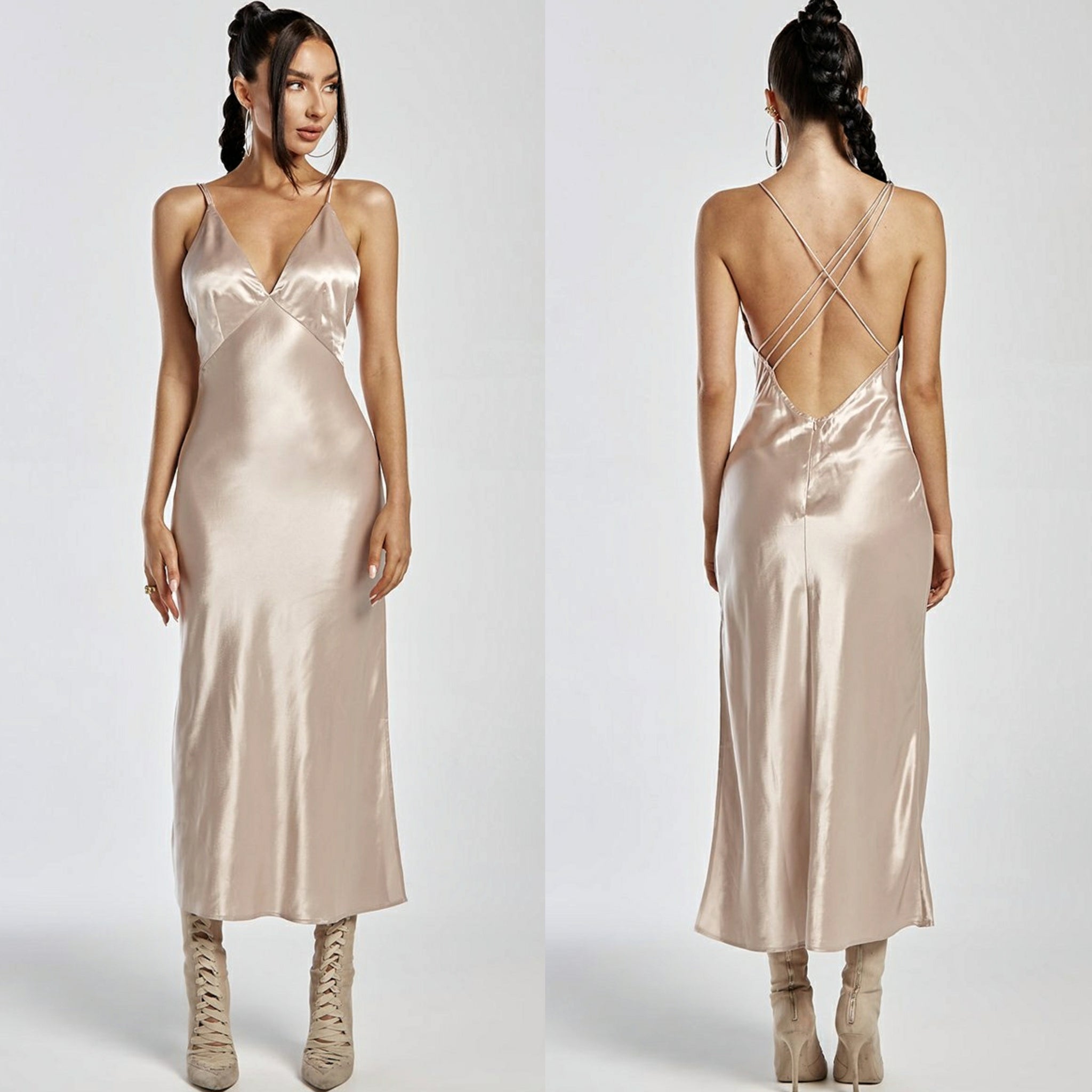 IZI ANGUS X RUNAWAY Womens Safia Slip Dress Champagne Elwood 101