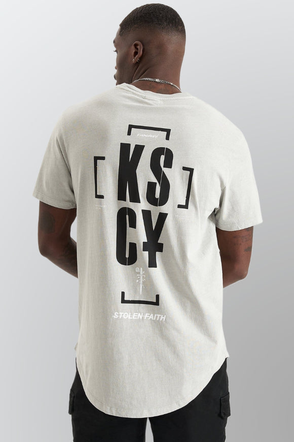 KISS CHACEY Mens Fetching Souls Dual Curved Hem Tee Shirt - Pigment Dove