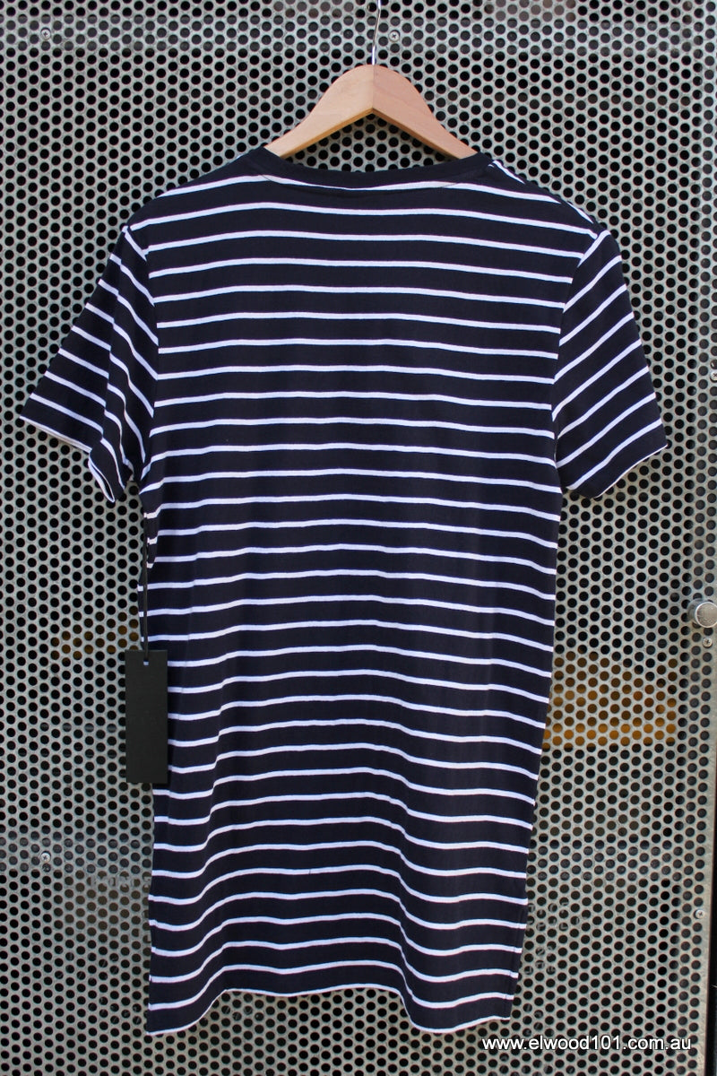 Kiss Chacey TIDAL STEP HEM TEE WHITE NAVY STRIPE, MENS TEE SHIRTS, KISS CHACEY, Elwood 101