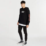 Kiss Chacey MENS LIVE LIFE LAYERED HEM HOODED SWEATER - JET BLACK, MENS HOODIES, KISS CHACEY, Elwood 101