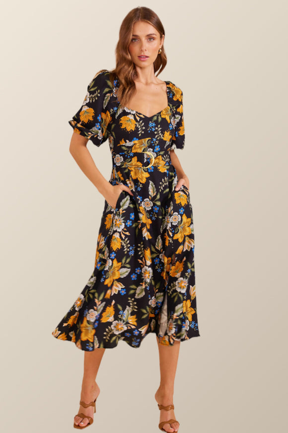 MINKPINK Womens Laurene Midi Dress - Black Floral, WOMENS DRESSES, MINKPINK, Elwood 101