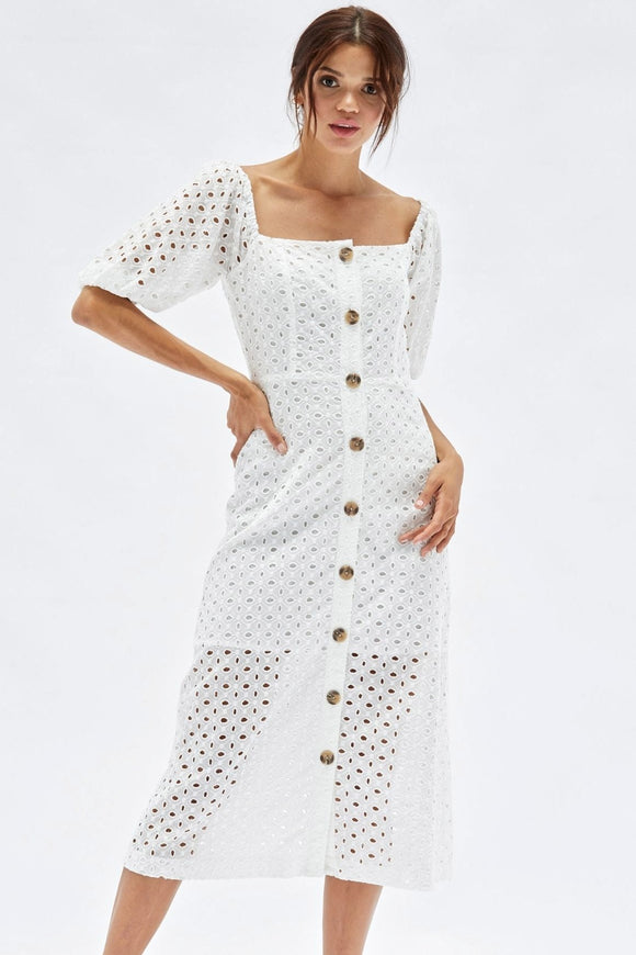 MINKPINK Womens ROXIE Button Midi Dress - White, WOMENS DRESSES, MINKPINK, Elwood 101