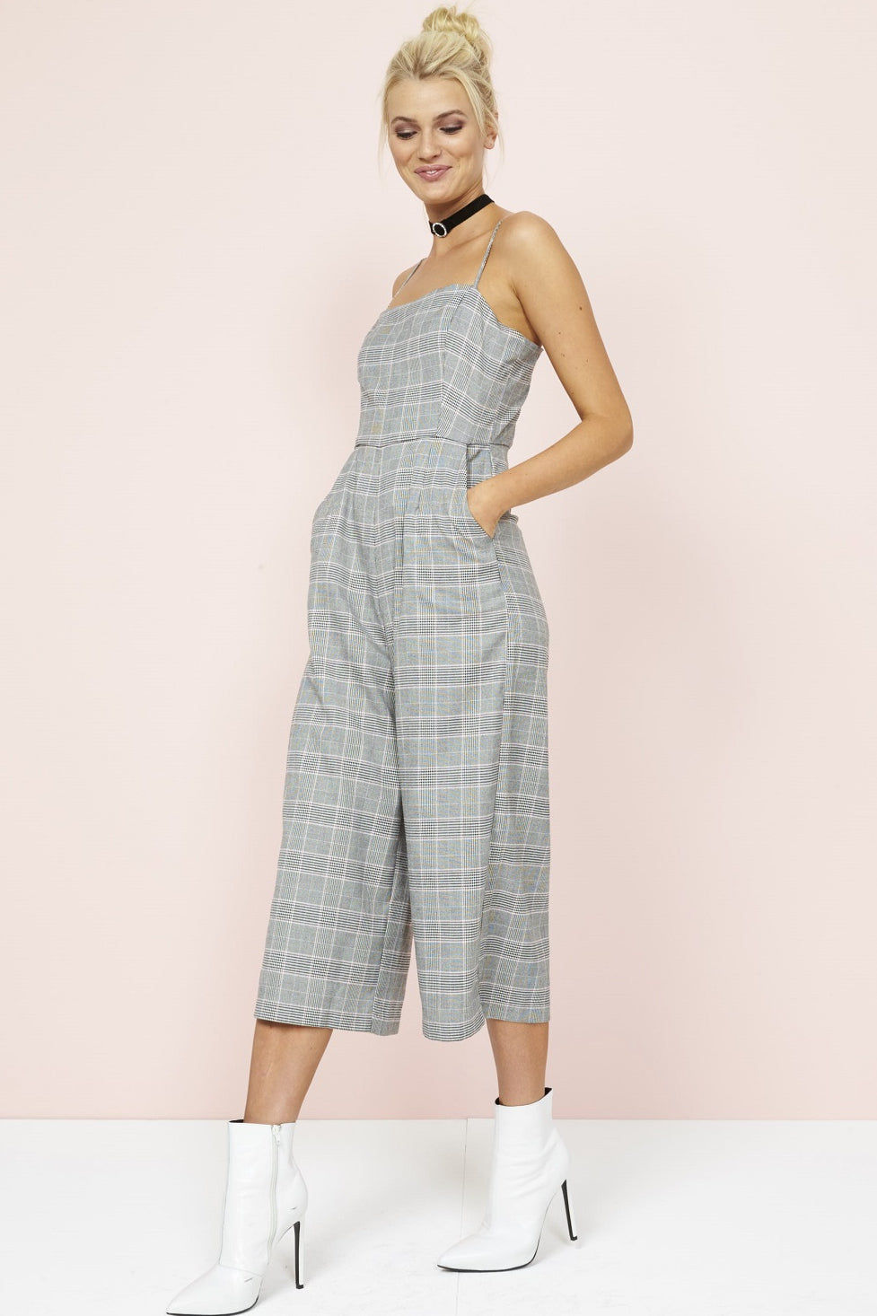 MinkPink POWER TRIP CROPPED CHECK JUMPSUIT Grey Check Elwood 101