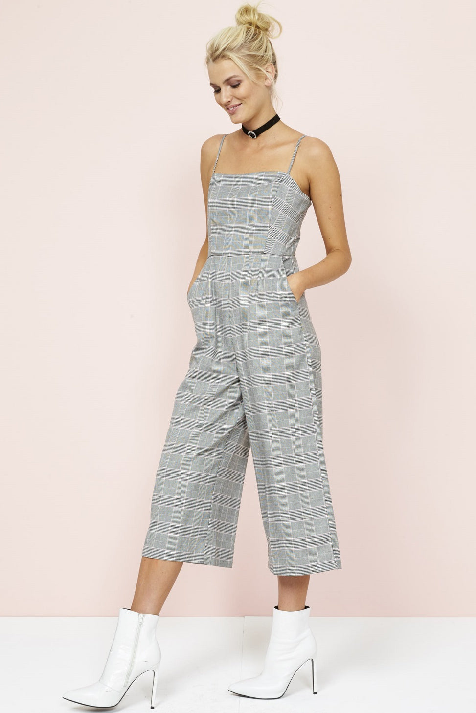 Grey check jumpsuit on sale