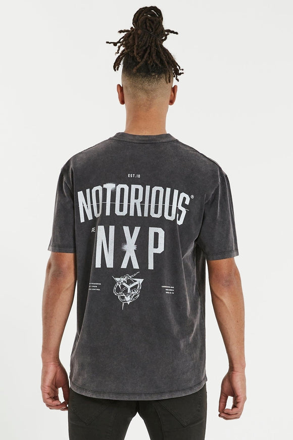 NENA PASADENA Mens Notorious Box Fit Scoop Back Tee Shirt Mineral Black, MENS TEE SHIRTS, NENA PASADENA, Elwood 101