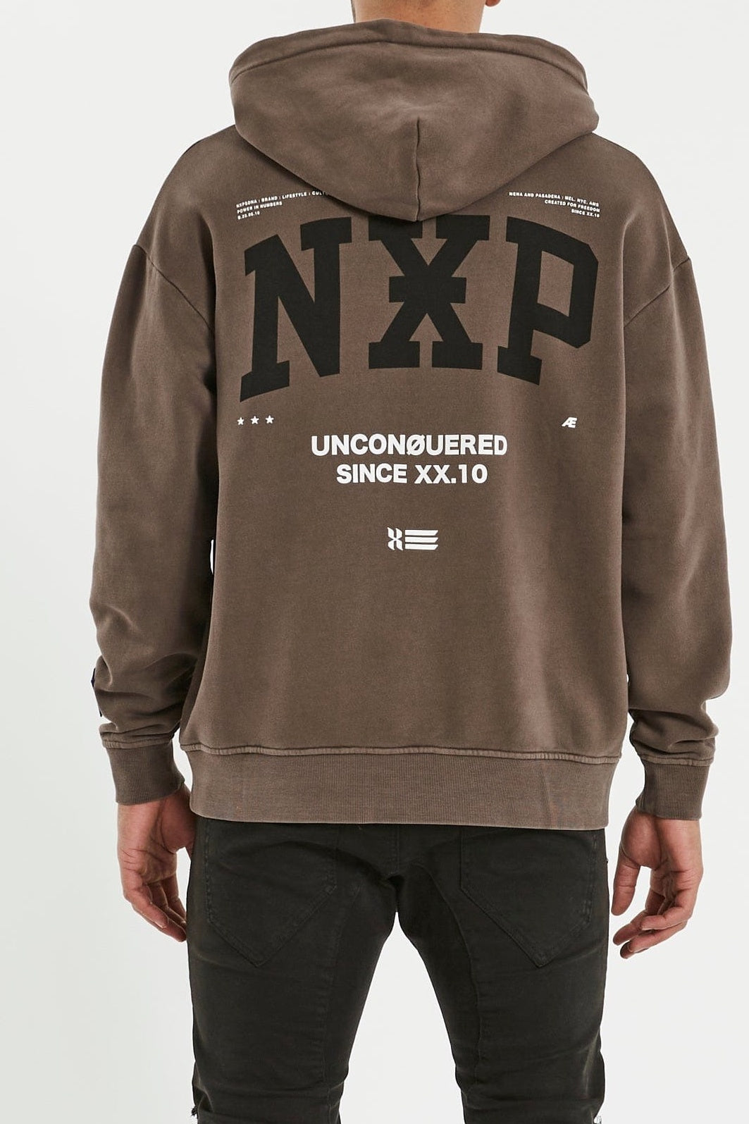 Nena & Pasadena Mens Affliction Relaxed Hooded Sweater - Pigment Shale Brown, MENS HOODIES, NENA PASADENA, Elwood 101