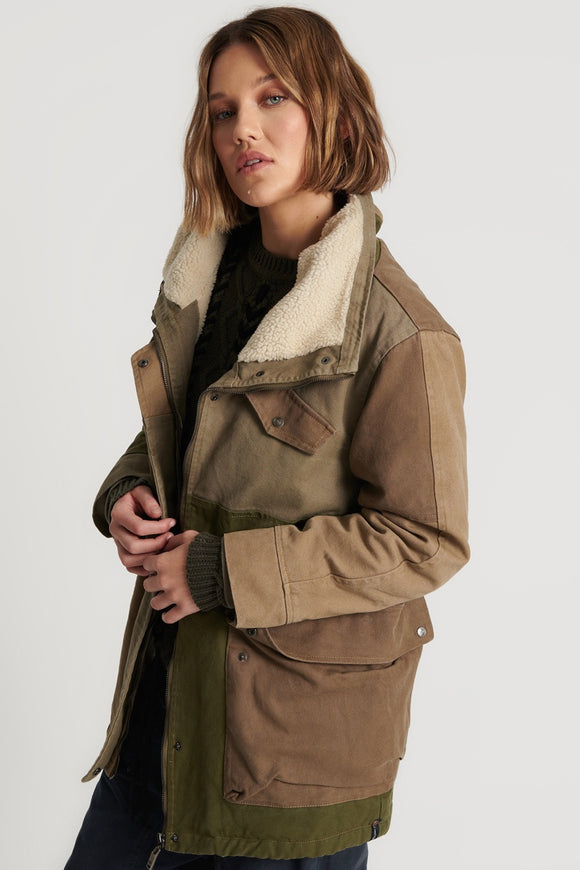 ONE TEASPOON Womens Khaki Patchworked Defender Coat - Khaki, WOMENS COATS & JACKETS, OneTeaspoon, Elwood 101