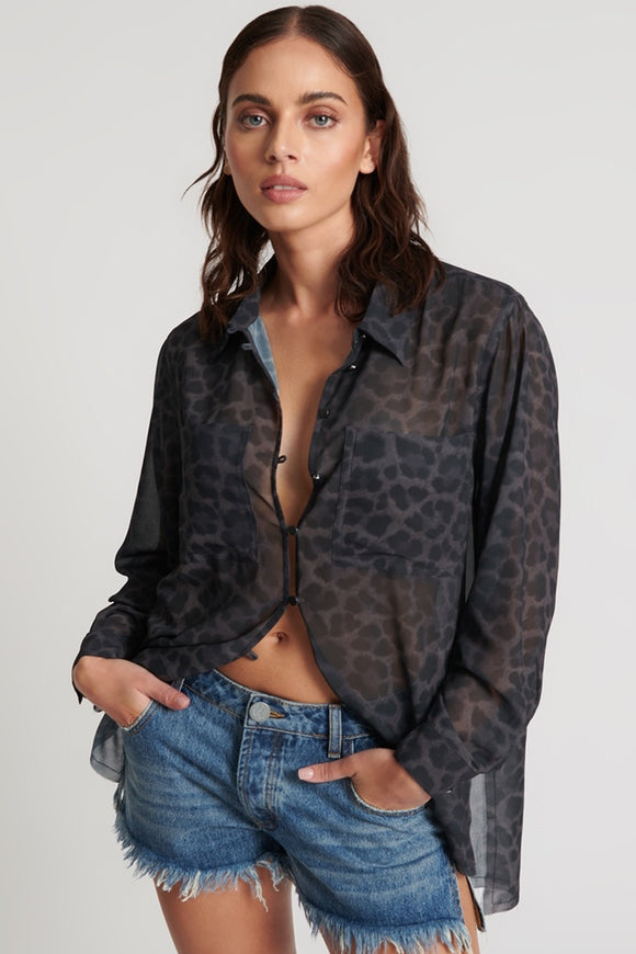 ONE TEASPOON Womens Leopard Chiffon Longline Shirt - Leopard, WOMENS TOPS & SHIRTS, OneTeaspoon, Elwood 101