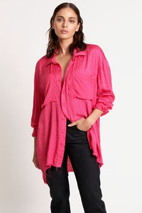 ONE TEASPOON Womens Shocking Pink Jacquard Longline Shirt, WOMENS TOPS & SHIRTS, OneTeaspoon, Elwood 101