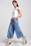 OneTeaspoon WOMENS DELAWARE UTILITY ORGANIC SUSTAINABLE BAD BOYS HIGH WAIST WIDE LEG JEAN - BLUE, WOMENS DENIM, OneTeaspoon, Elwood 101