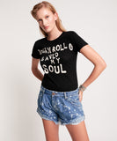 OneTeaspoon WOMENS ROCK N ROLL SAVED MY SOUL FITTED TEE - WASHED BLACK, WOMENS TEES & TANKS, OneTeaspoon, Elwood 101