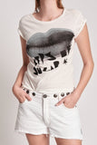 OneTeaspoon WOMENS SUGAR LIPS FITTED TEE - WHITE, WOMENS TEES & TANKS, OneTeaspoon, Elwood 101