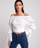 OneTeaspoon WOMENS SUMMER NIGHTS  LONG SLEEVE CROP TOP - WHITE, WOMENS TOPS & SHIRTS, OneTeaspoon, Elwood 101