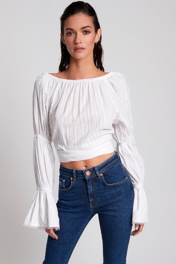 OneTeaspoon WOMENS SUMMER NIGHTS  LONG SLEEVE CROP TOP - WHITE, WOMENS TOPS & SHIRTS, OneTeaspoon, Elwood 101