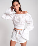 OneTeaspoon WOMENS SUMMER NIGHTS  LONG SLEEVE CROP TOP - WHITE, WOMENS TOPS & SHIRTS, OneTeaspoon, Elwood 101