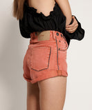 OneTeaspoon WOMENS CORAL STUDDED BANDITS HIGH WAIST DENIM SHORT - CORAL, WOMENS SHORTS, OneTeaspoon, Elwood 101